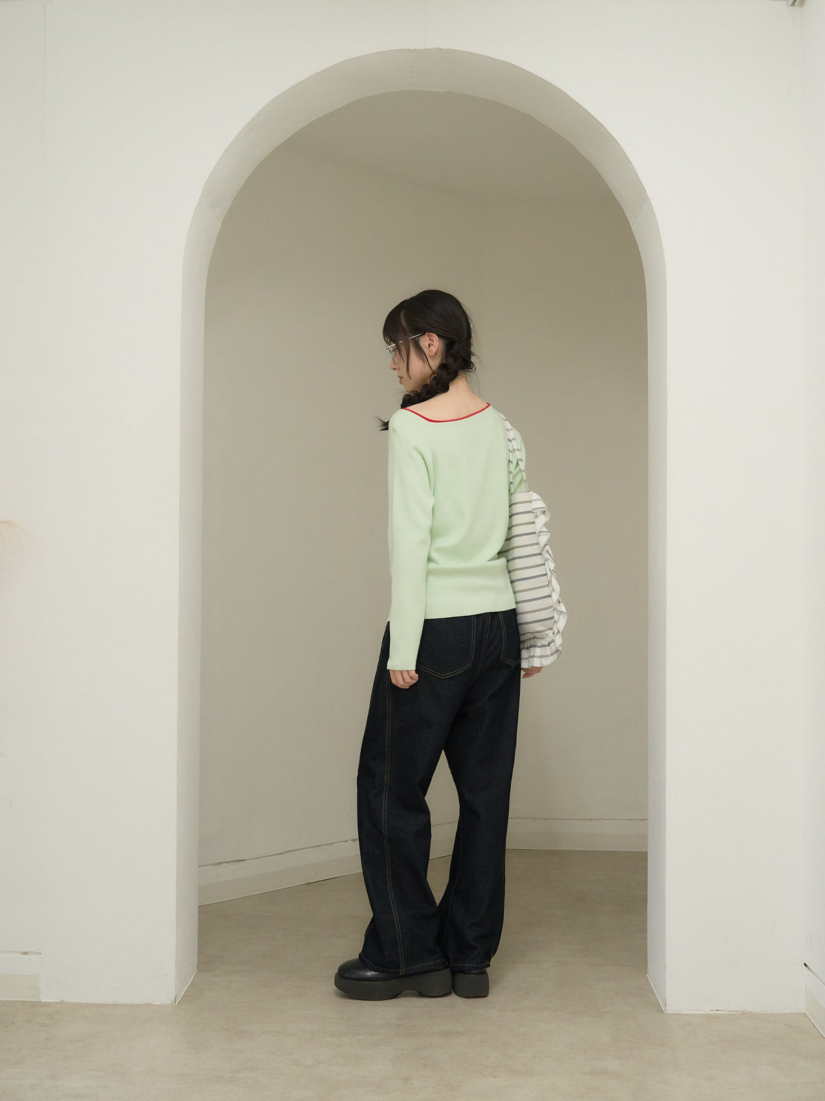 colorblock asymmetry shoulder knit