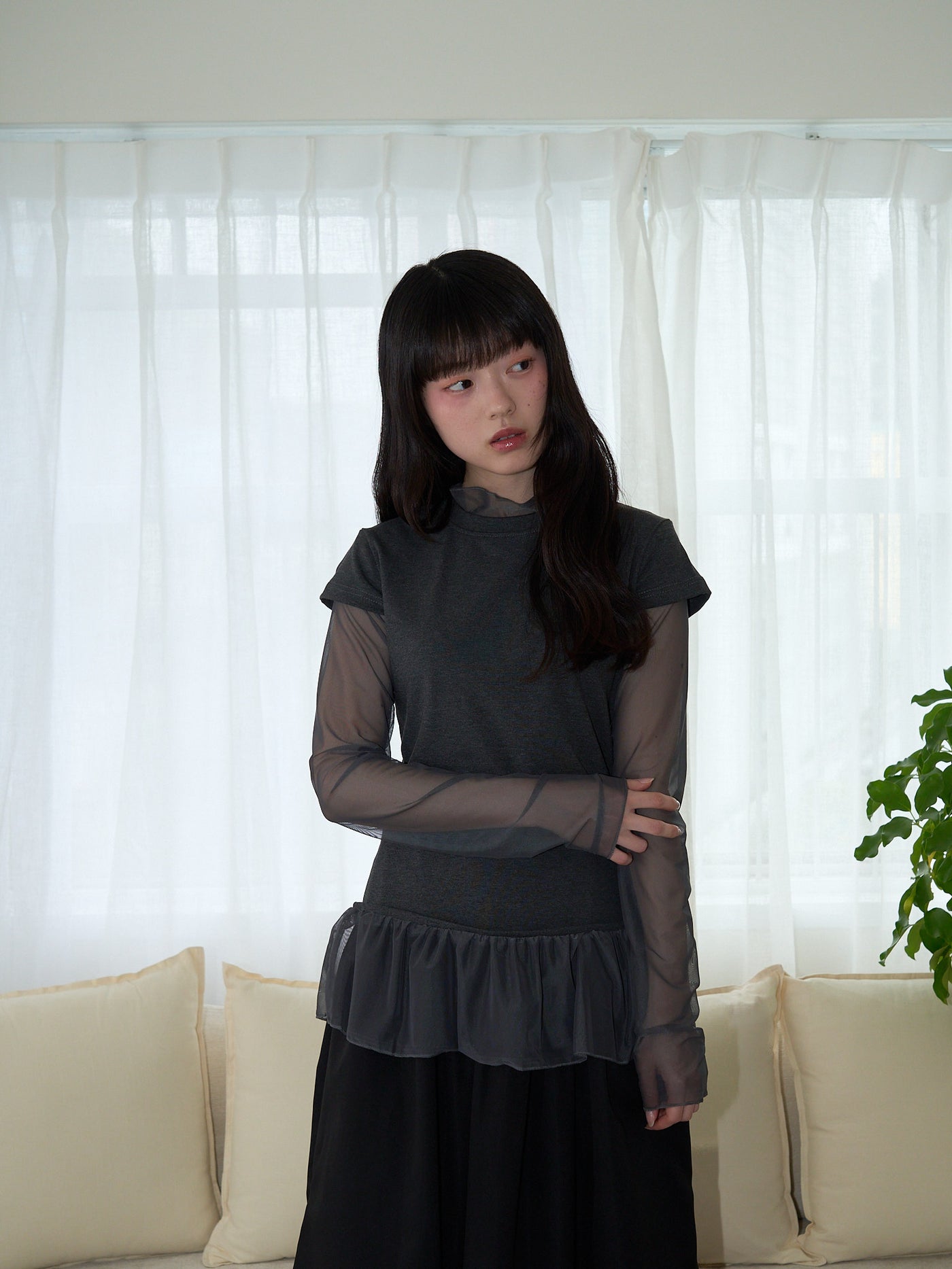 シアー 重ね着風トップス 大人カジュアル レディース Uenui