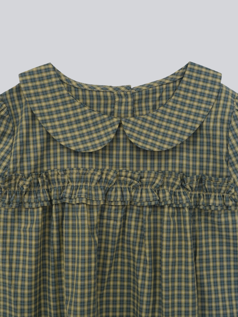 check frill collar blouse