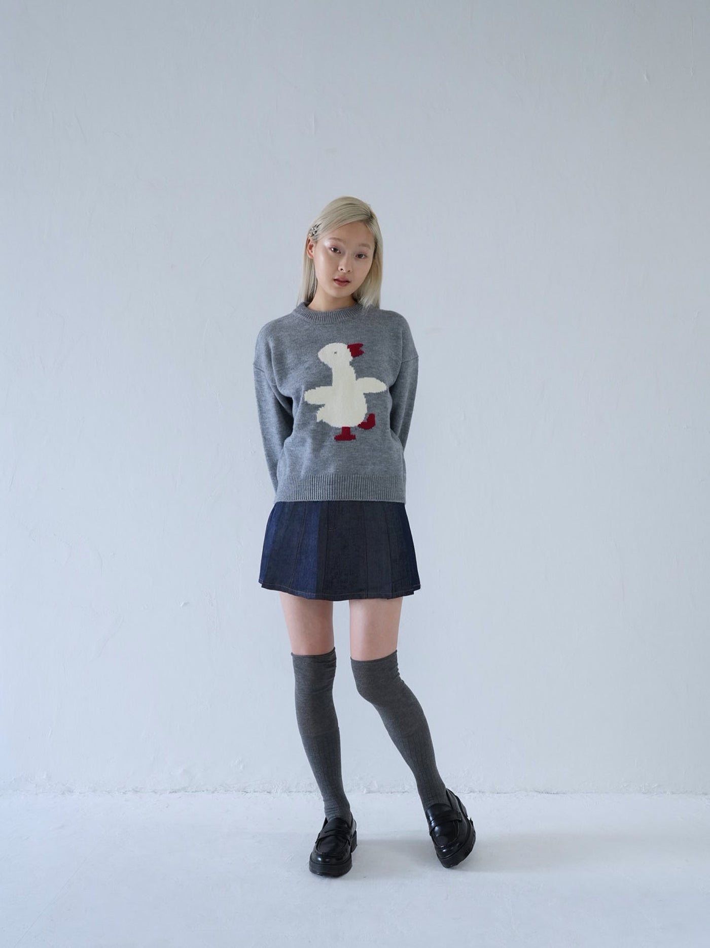 denim pleated mini skirt