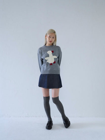 denim pleated mini skirt