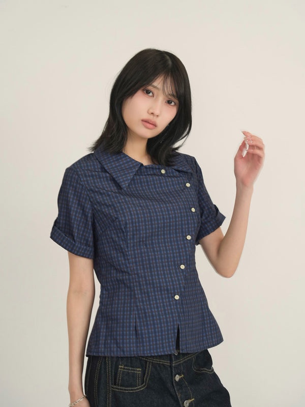 retro check button shirt