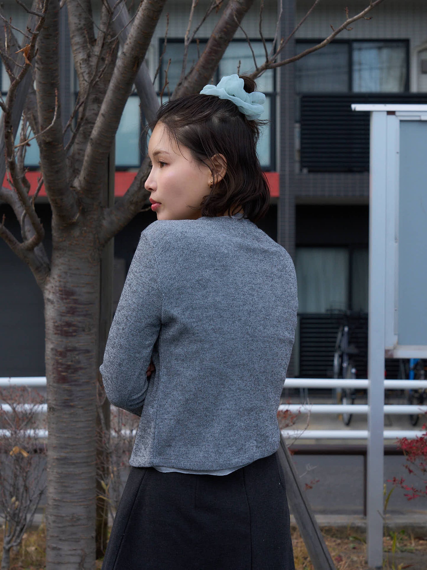 asymmetric button rib cardigan