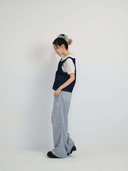ストライプ ワイドパンツ 大人カジュアル レディース Uenui