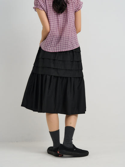 tiered pleated midi skirt