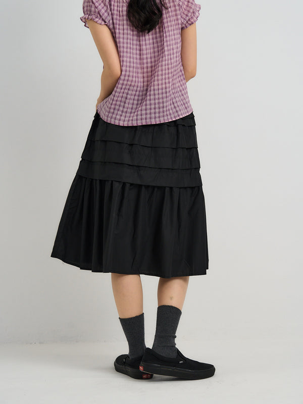 tiered pleated midi skirt