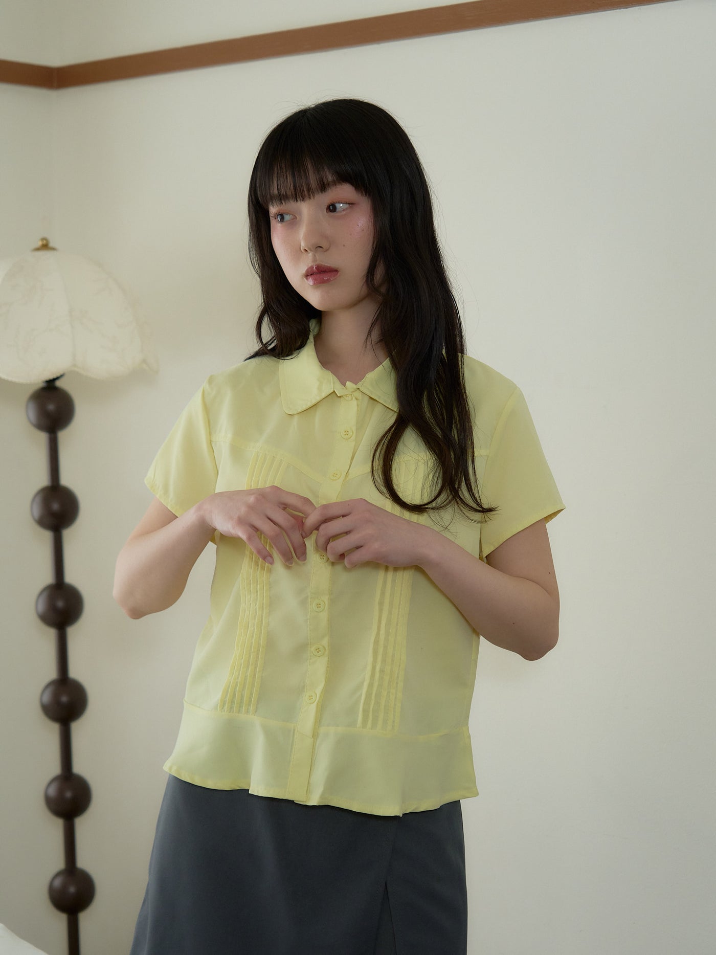 pintuck short sleeve shirt