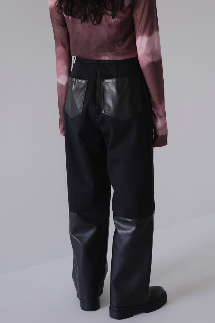 fake leather switching pants