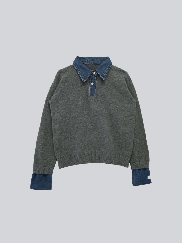 denim collar knit pullover