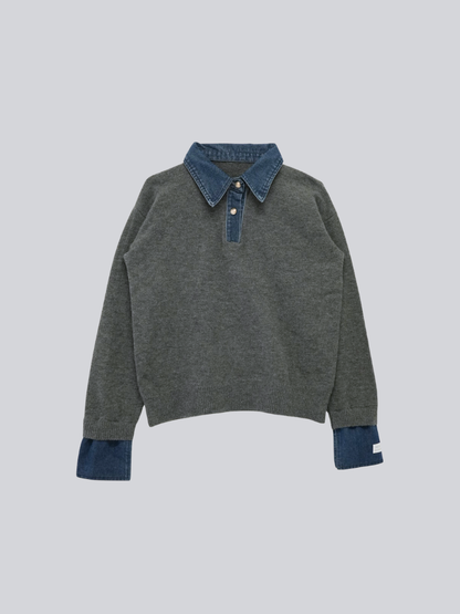 denim collar knit pullover