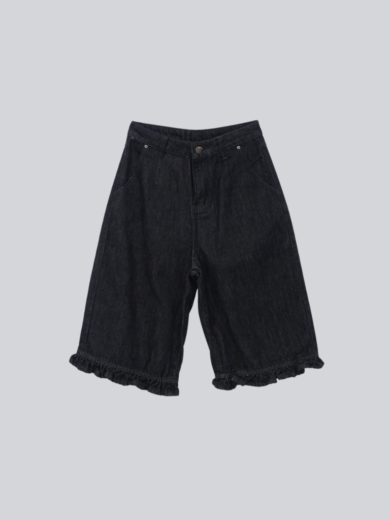 frill hem wide denim pants