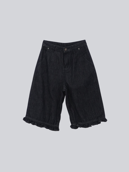 frill hem wide denim pants