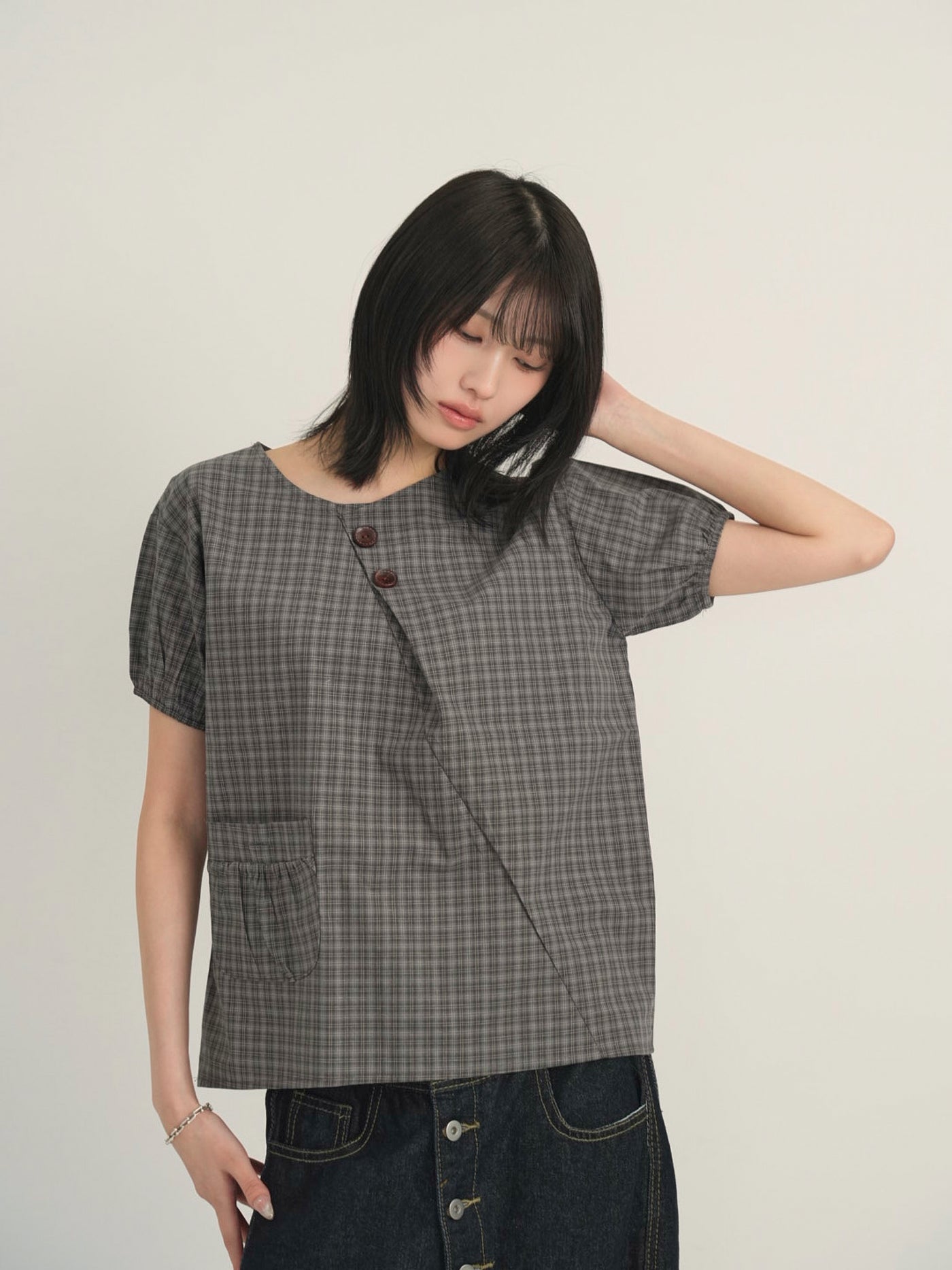 asymmetry check blouse