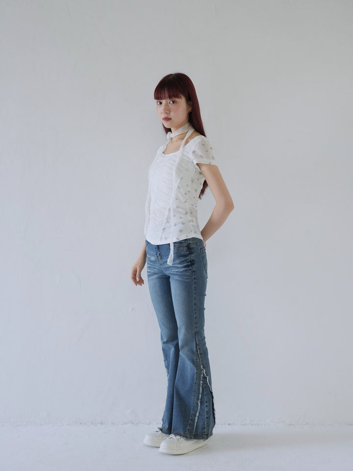 【7月上旬発送予定】mesh ruched floral top