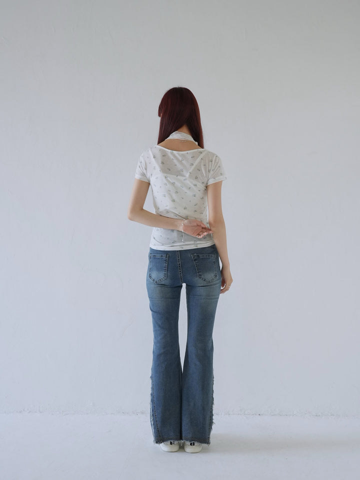 【7月上旬発送予定】mesh ruched floral top