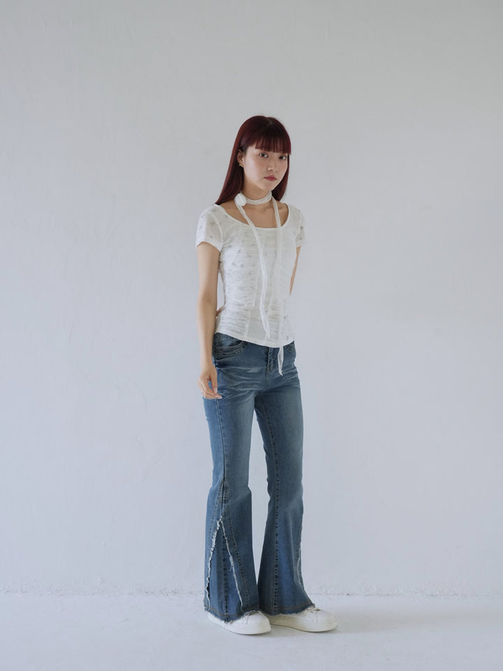 【7月上旬発送予定】mesh ruched floral top