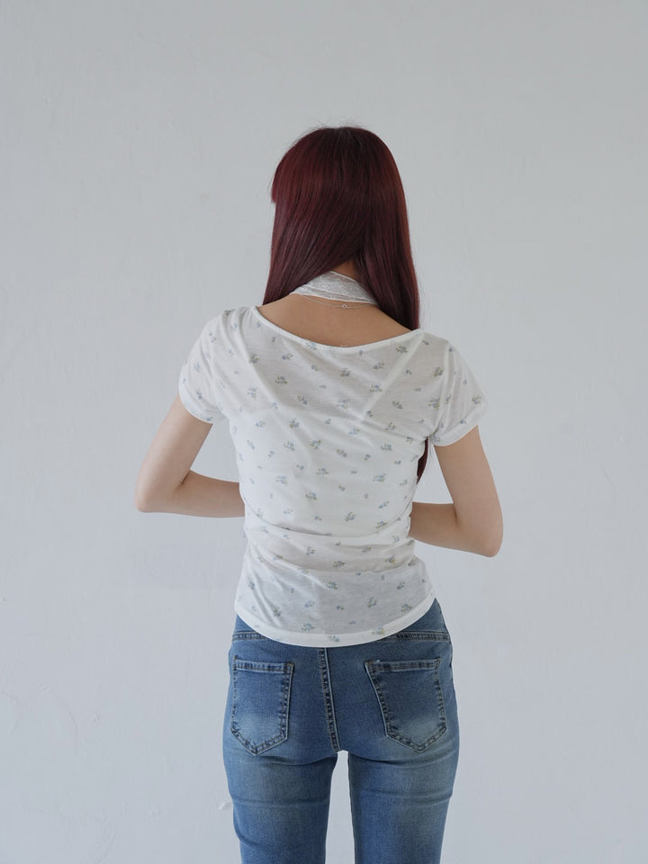 【7月上旬発送予定】mesh ruched floral top