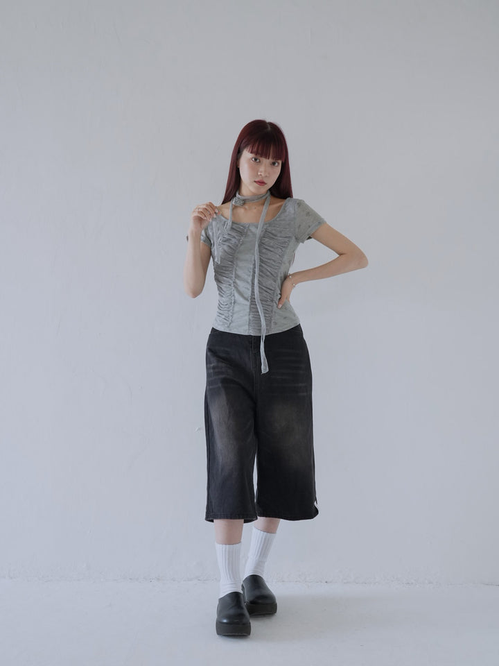【7月上旬発送予定】mesh ruched floral top