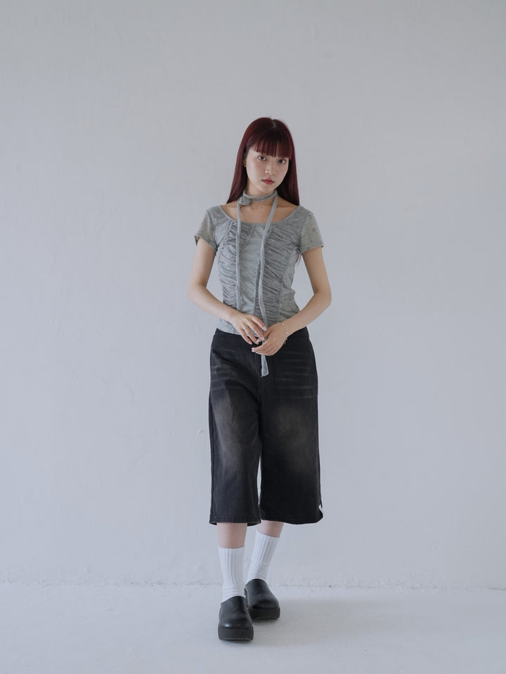 【7月上旬発送予定】mesh ruched floral top