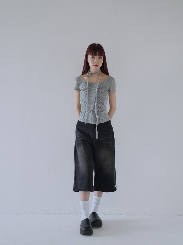 【7月上旬発送予定】mesh ruched floral top