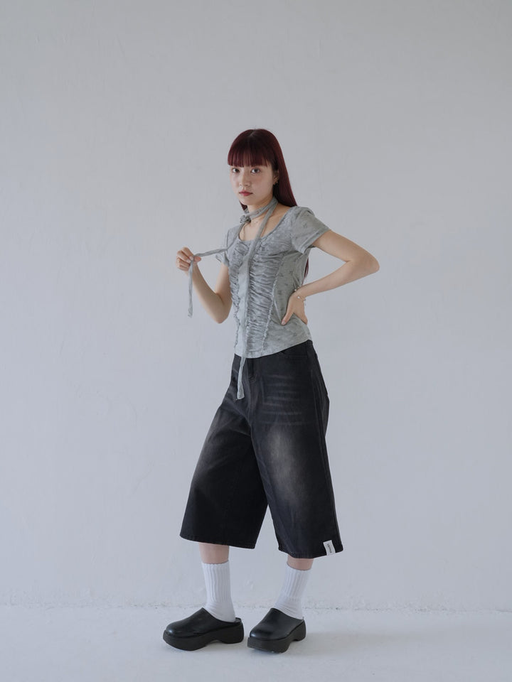 【7月上旬発送予定】mesh ruched floral top