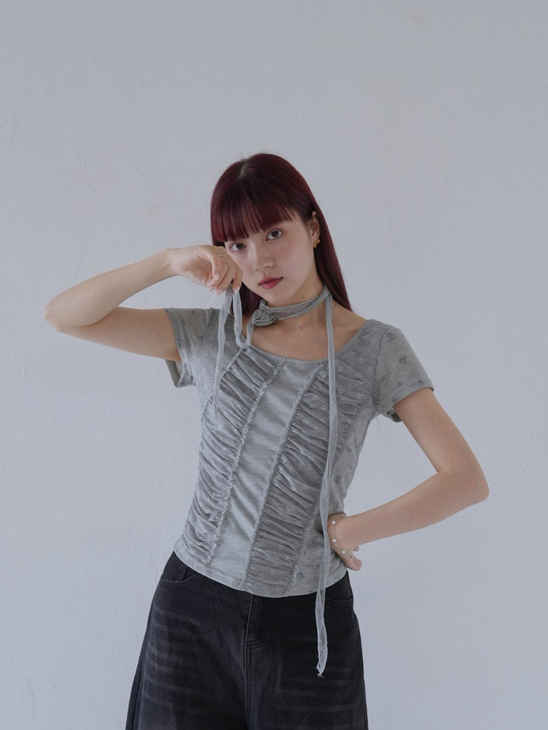 【7月上旬発送予定】mesh ruched floral top