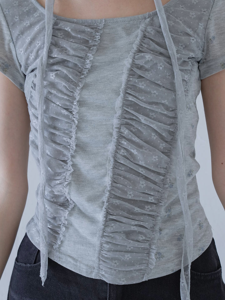 【7月上旬発送予定】mesh ruched floral top