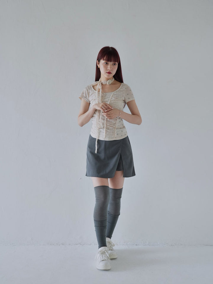 【7月上旬発送予定】mesh ruched floral top