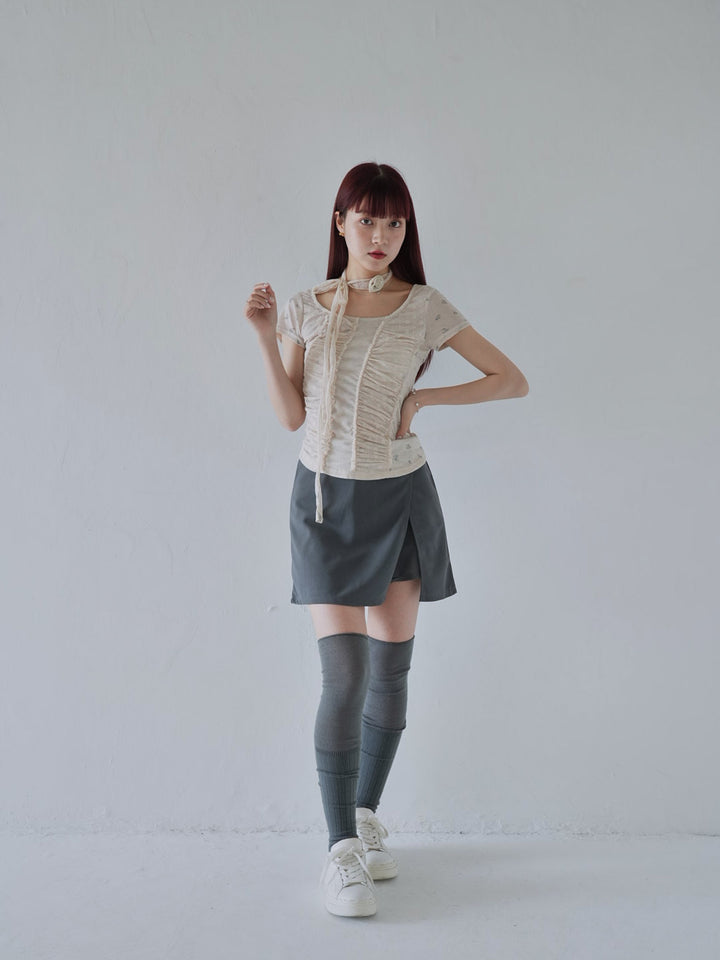 【7月上旬発送予定】mesh ruched floral top