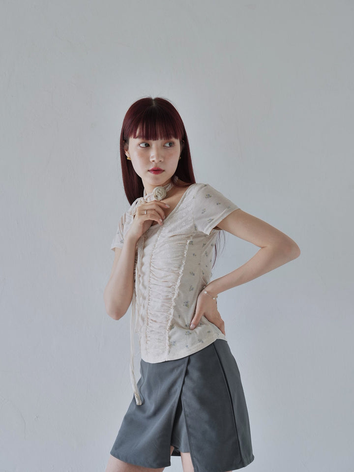 【7月上旬発送予定】mesh ruched floral top