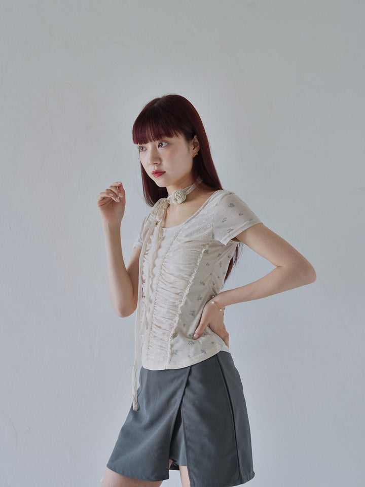 【7月上旬発送予定】mesh ruched floral top