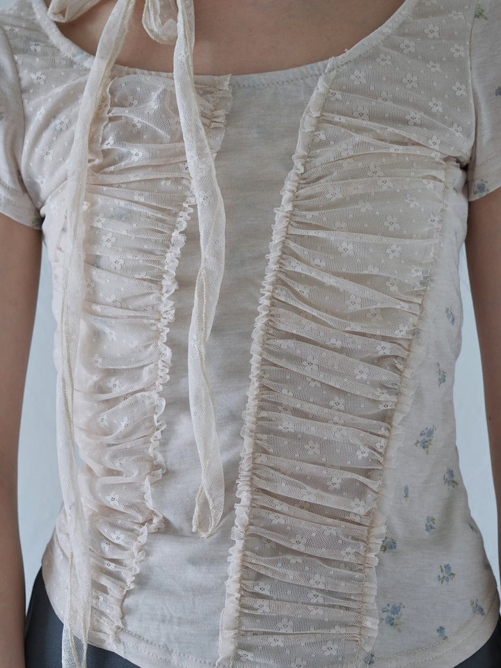 【7月上旬発送予定】mesh ruched floral top