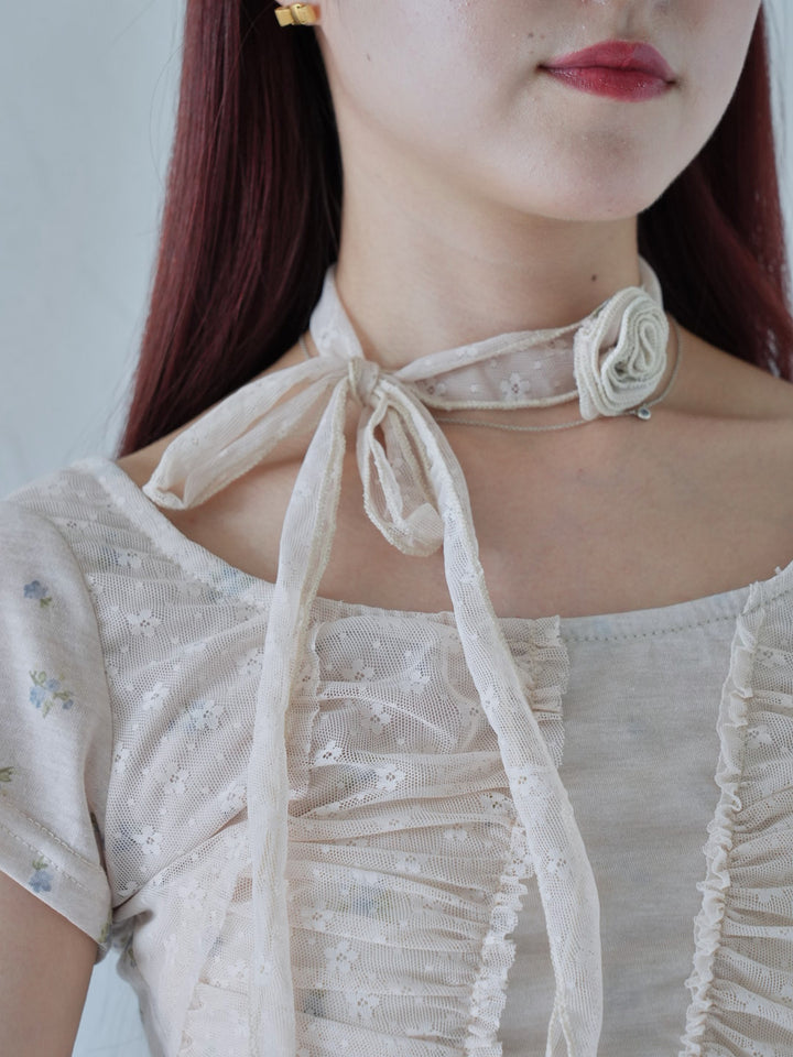 【7月上旬発送予定】mesh ruched floral top