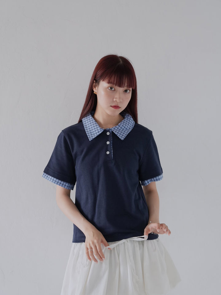 patchwork check polo shirts