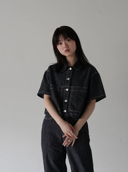 cropped denim shirt