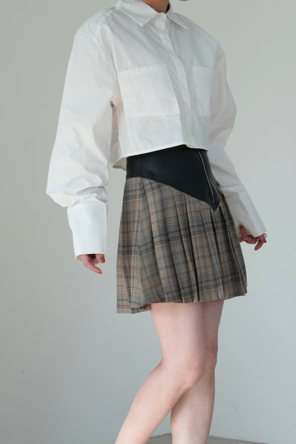 fake leather check skirt