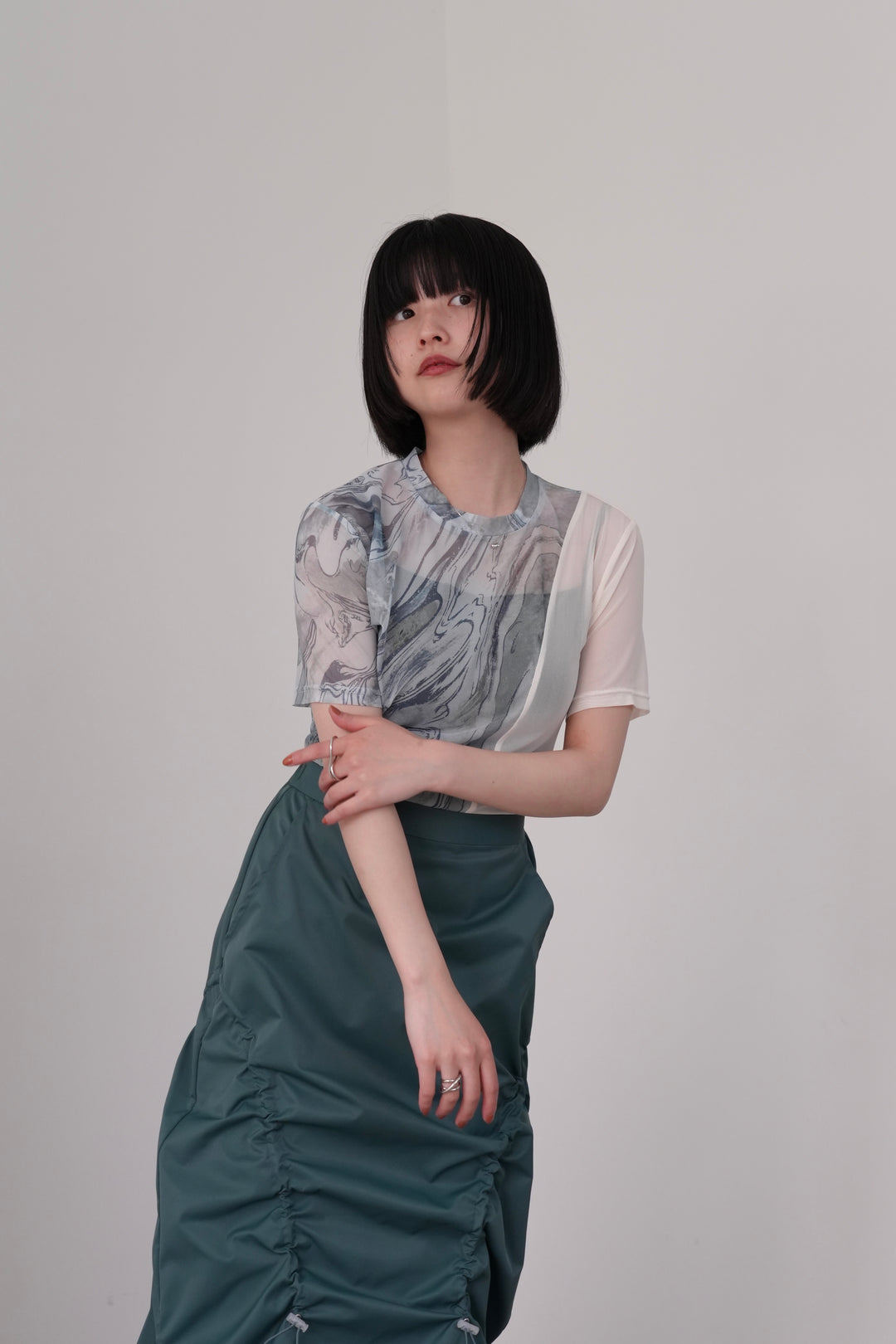 marble sheer switching tops