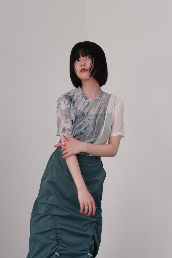 marble sheer switching tops