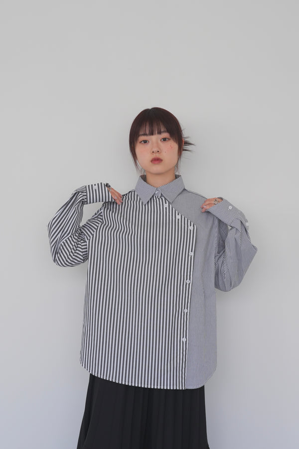 アシンメトリー ストライプシャツ 大人カジュアル レディース Uenui