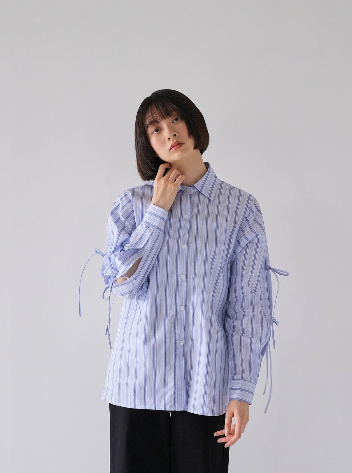 美品 FUMIKA UCHIDA Striped Flannel Double Shirt クロップド リボン ...
