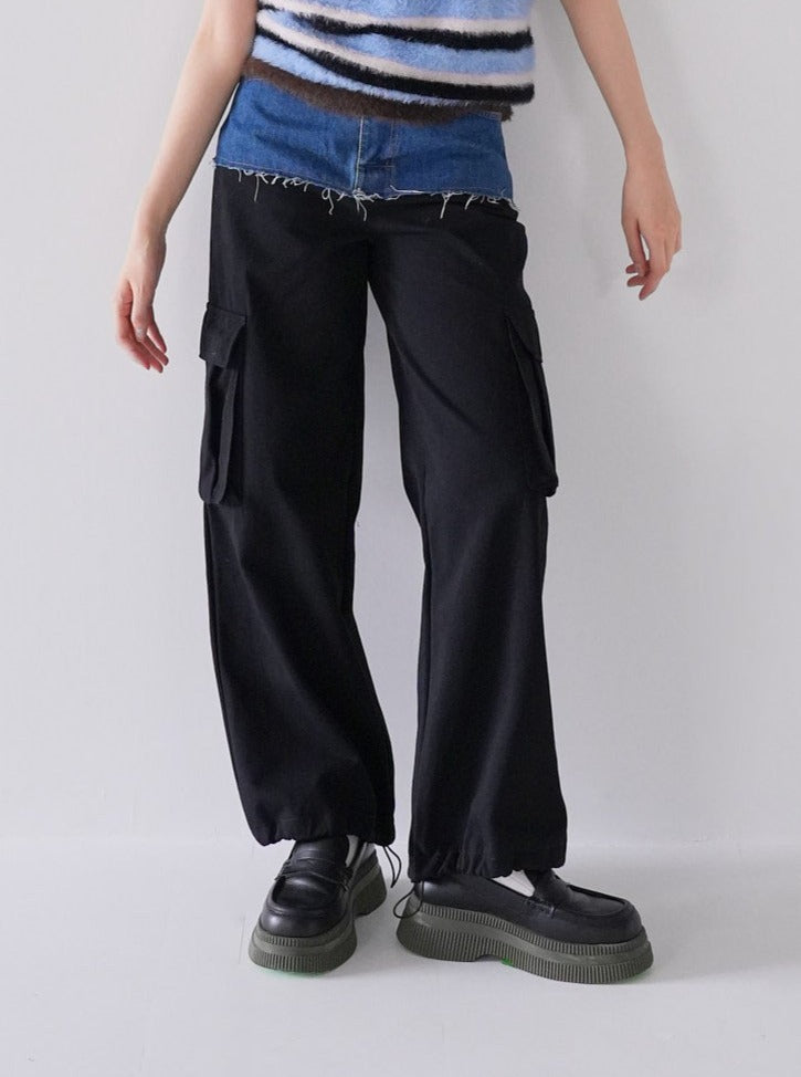 denim switching  cargo pants