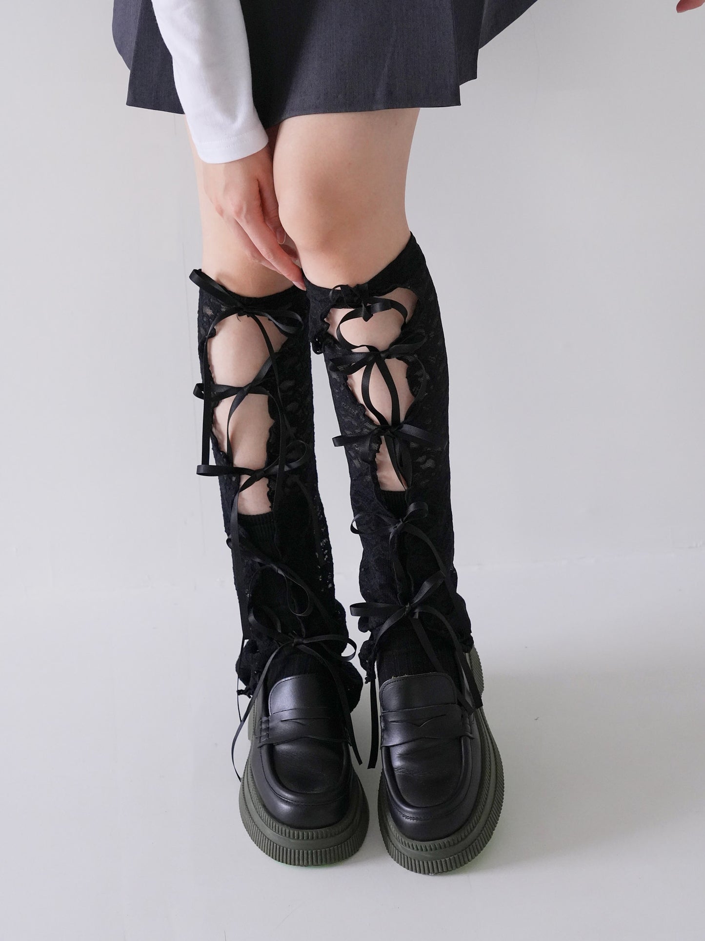lace ribbon leg warmers