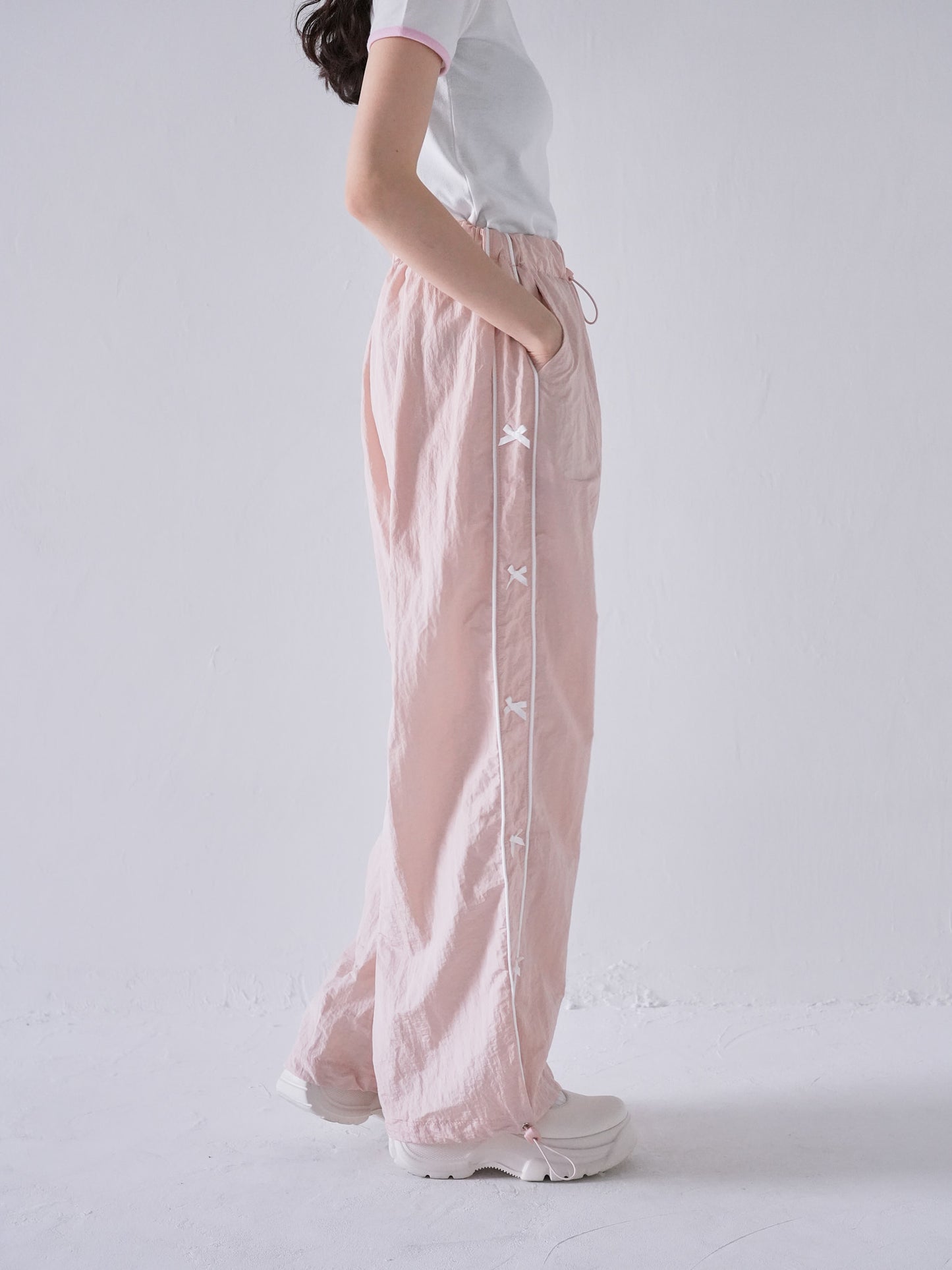 side ribbon nylon pants