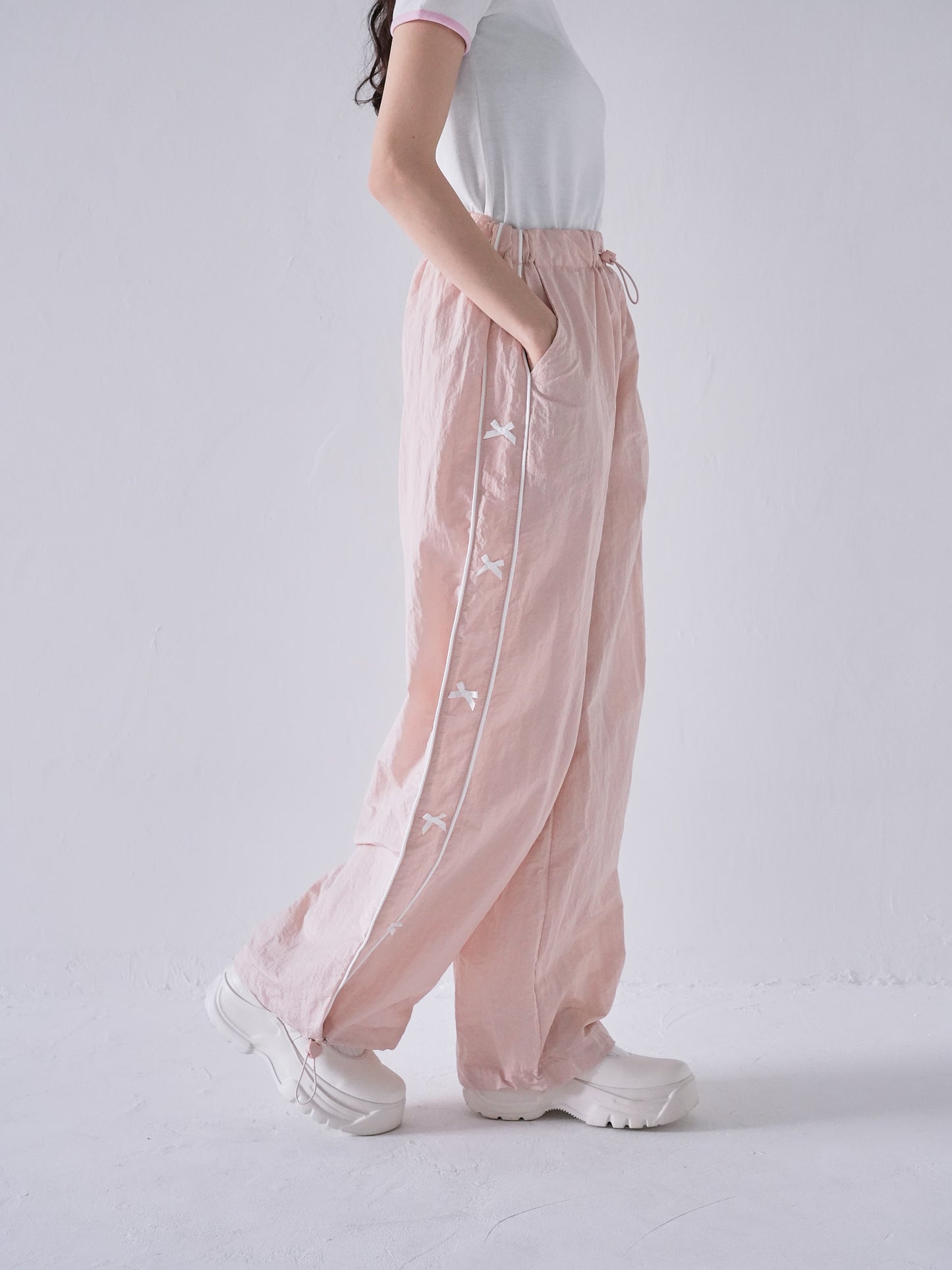 side ribbon nylon pants