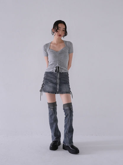 separate denim skirt & leg warmer