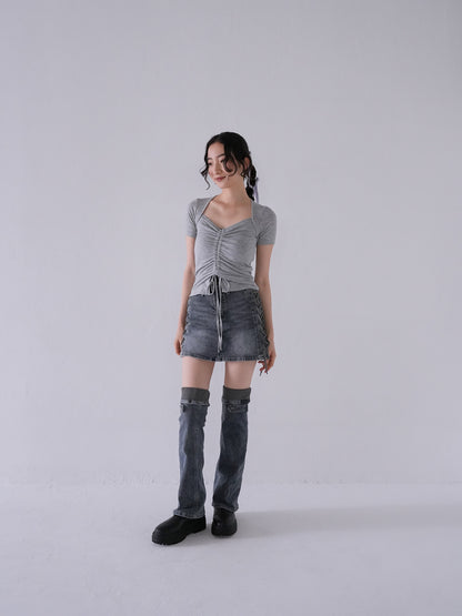 separate denim skirt & leg warmer