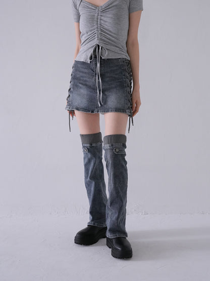 separate denim skirt & leg warmer