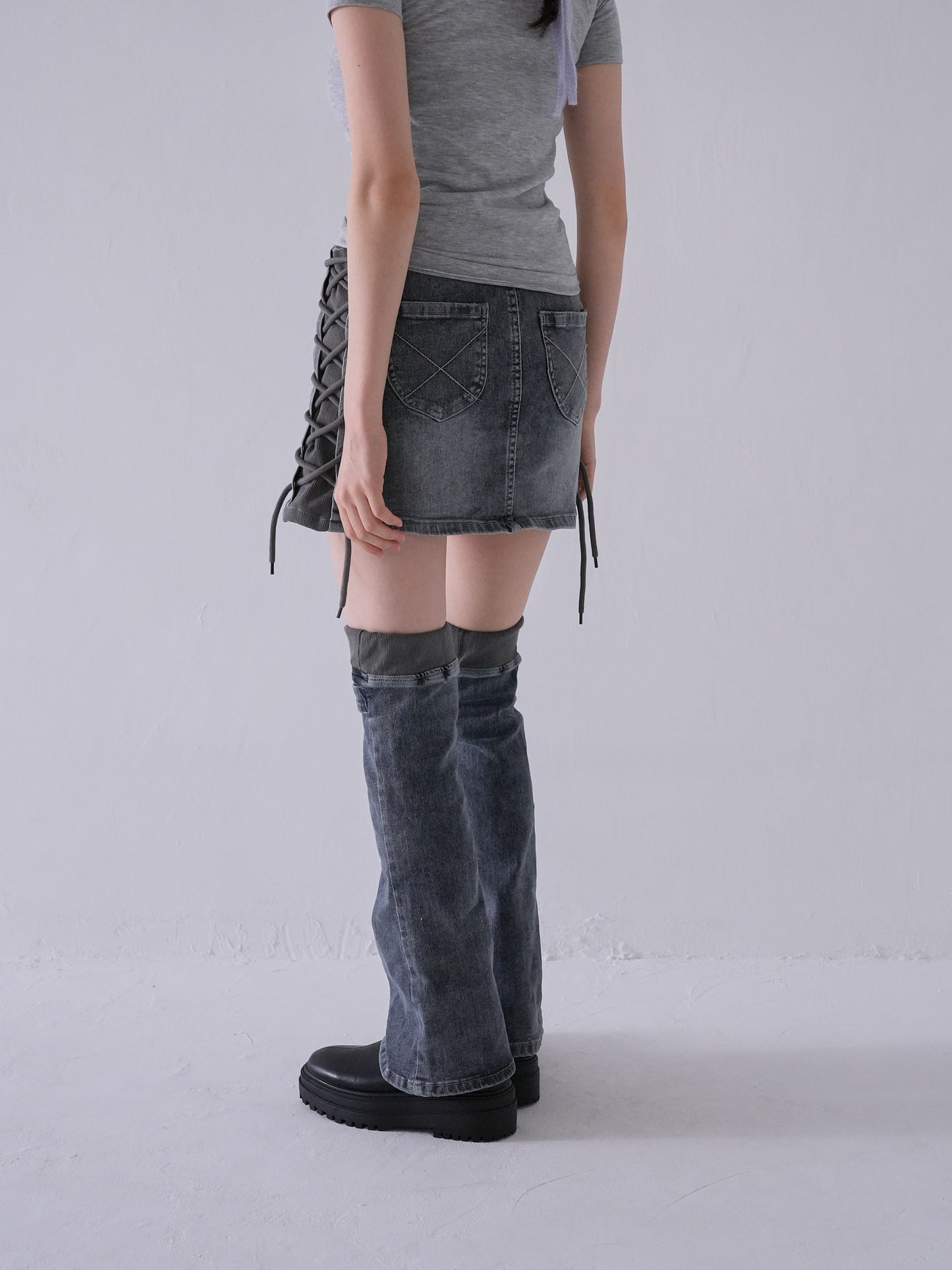 separate denim skirt & leg warmer