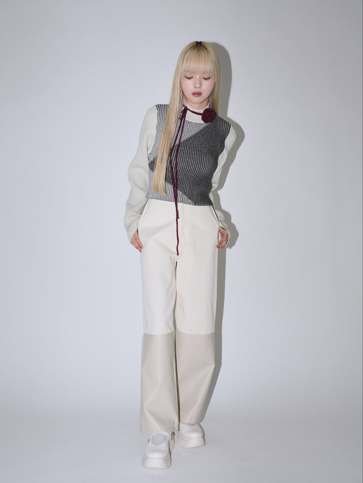 fake leather switching pants