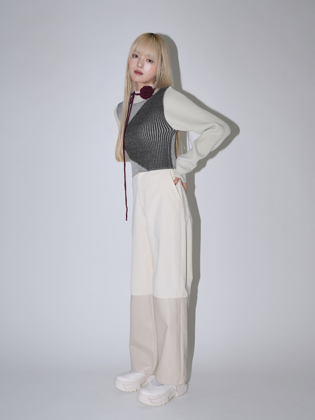 fake leather switching pants